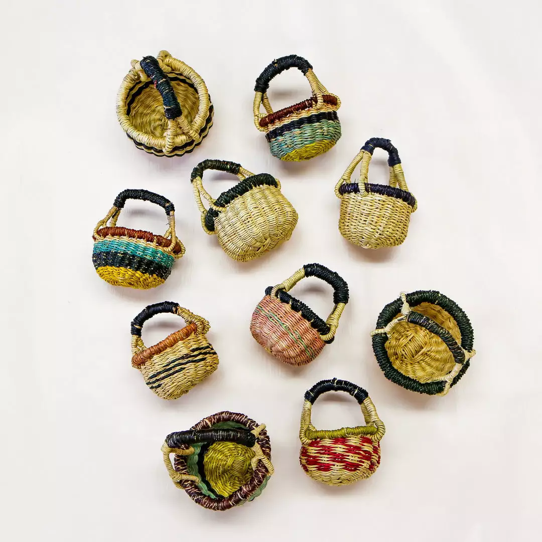 KAZI Petite Bolga Basket Ornament Set - Blue + Black 2 KAZI Petite Bolga Basket Ornament Set - Blue + Black