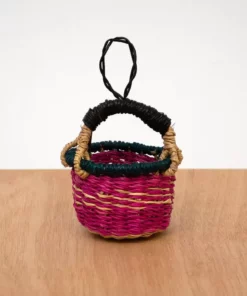KAZI Petite Bolga Basket Ornament Set - Pink