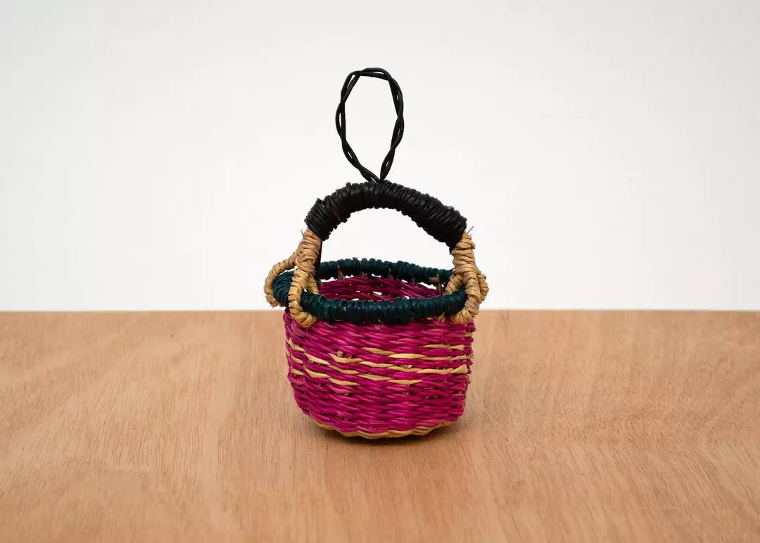 KAZI Petite Bolga Basket Ornament Set - Pink 2 KAZI Petite Bolga Basket Ornament Set - Pink