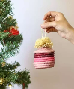 KAZI Fair Trade Pink Pom Pom Basket Ornament 8 KAZI Fair Trade Pink Pom Pom Basket Ornament