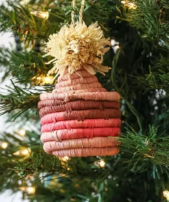 KAZI Fair Trade Pink Pom Pom Basket Ornament
