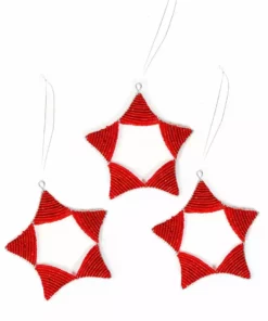 KAZI Red Beaded Star Ornament Fair Trade