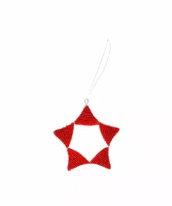 KAZI Red Beaded Star Ornament Fair Trade