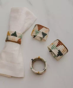 KAZI Sand + Hunter Green Napkin Ring Set