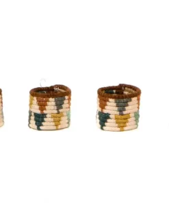 KAZI Sand + Hunter Green Napkin Ring Set