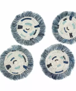 KAZI Silver Blue + Black Fringed Coasters Home Goods