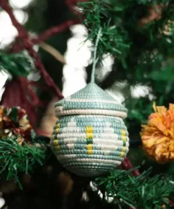 KAZI Silver Blue Egg Shaped Box Ornament