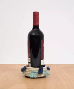 KAZI Home Goods Silver Blue Fringed Wine Bottle Coaster