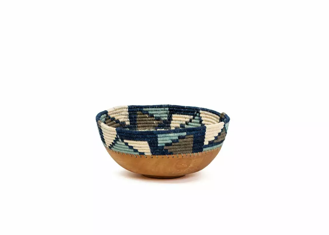 KAZI Silver Blue Mosaic Wooden Bowl Home Goods 1 KAZI Silver Blue Mosaic Wooden Bowl Home Goods