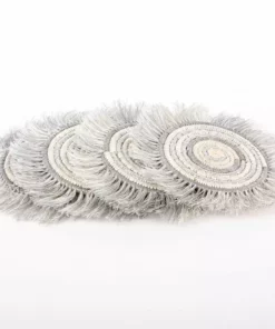 KAZI Silver Metallic Geo Fringed Oversized Coaster Set