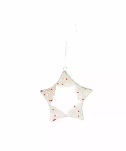 KAZI Fair Trade Silver + Red Beaded Star Ornament