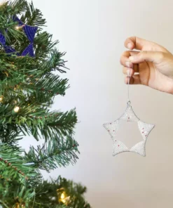 KAZI Fair Trade Silver + Red Beaded Star Ornament