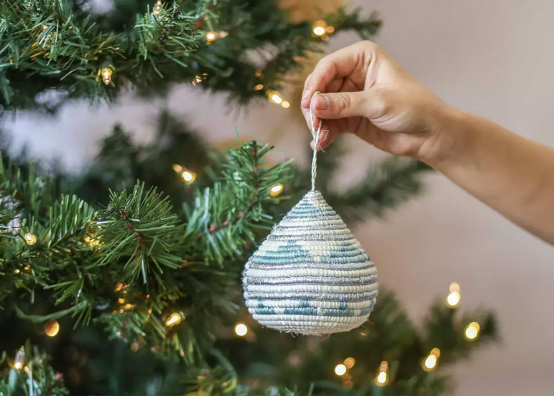 KAZI Soft Blue + Silver Bulb Ornament Fair Trade 2 KAZI Soft Blue + Silver Bulb Ornament Fair Trade