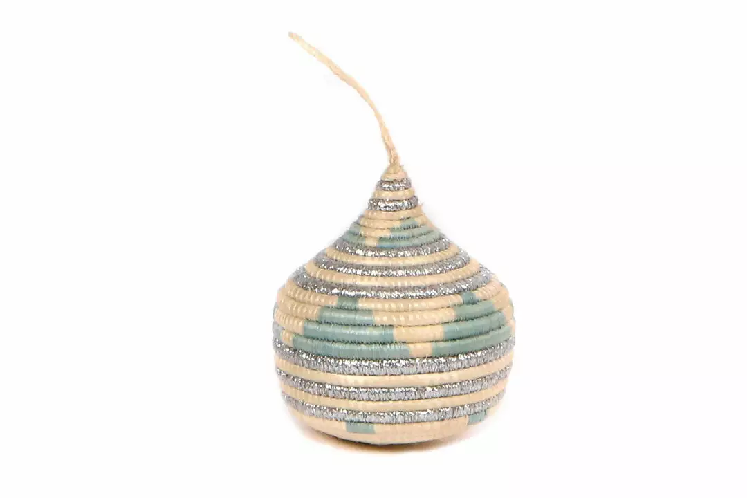 KAZI Soft Blue + Silver Bulb Ornament Fair Trade 1 KAZI Soft Blue + Silver Bulb Ornament Fair Trade