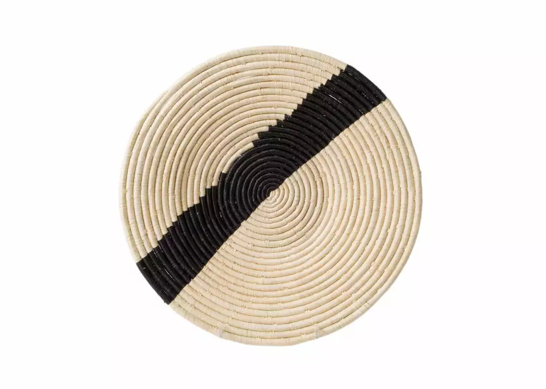 KAZI Striped Black + Natural Raffia Wall Plate I Home Goods 1 KAZI Striped Black + Natural Raffia Wall Plate I Home Goods