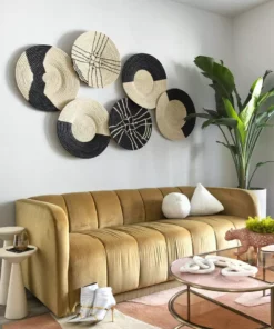 KAZI Striped Black + Natural Raffia Plate II