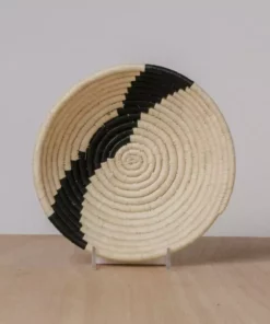 KAZI Striped Black + Natural Small Raffia Bowl