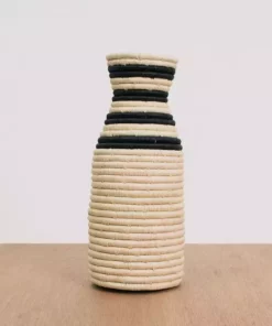 KAZI Striped Black Raffia Vase Home Goods