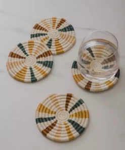 KAZI Striped Sand + Hunter Green Coasters Kitchen + Dining