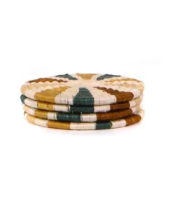 KAZI Striped Sand + Hunter Green Coasters Kitchen + Dining