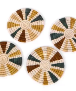 KAZI Striped Sand + Hunter Green Coasters Kitchen + Dining