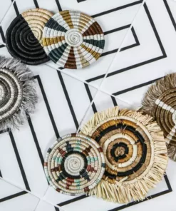 KAZI Striped Sand + Hunter Green Coasters Kitchen + Dining