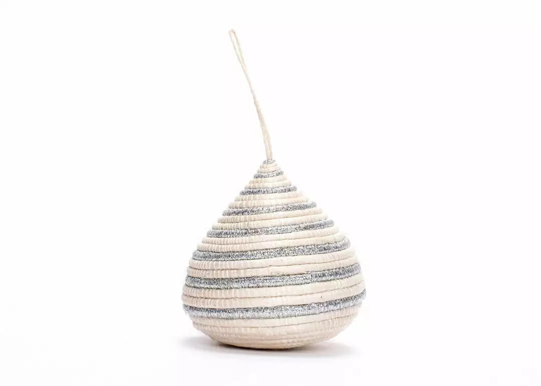 KAZI Fair Trade Striped Silver Bulb Ornament 1 KAZI Fair Trade Striped Silver Bulb Ornament