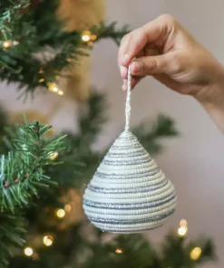 KAZI Fair Trade Striped Silver Bulb Ornament