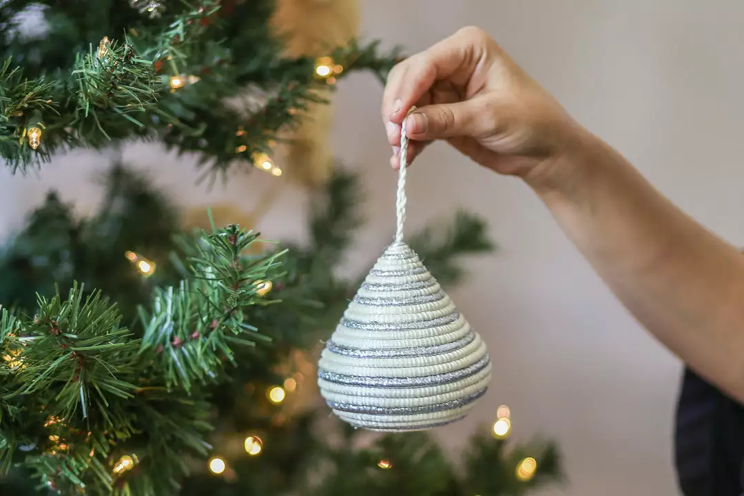 KAZI Fair Trade Striped Silver Bulb Ornament 2 KAZI Fair Trade Striped Silver Bulb Ornament