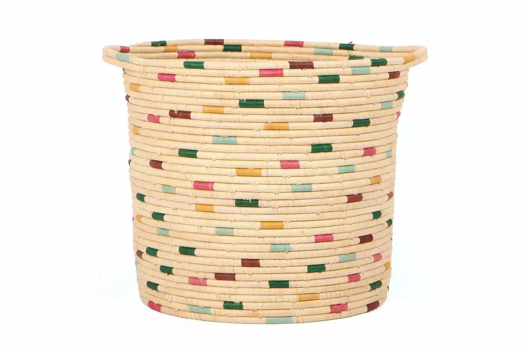 KAZI Vivid Dashed Raffia Floor Storage Basket Home Goods 1 KAZI Vivid Dashed Raffia Floor Storage Basket Home Goods
