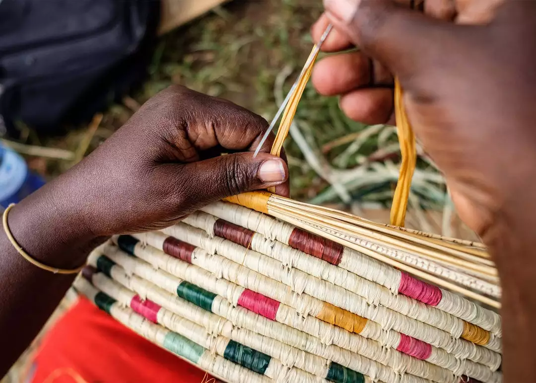 KAZI Vivid Dashed Raffia Floor Storage Basket Home Goods 4 KAZI Vivid Dashed Raffia Floor Storage Basket Home Goods