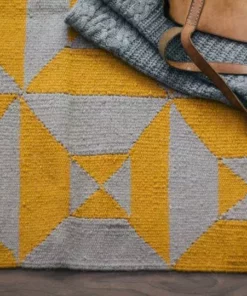 Kiliim Home Goods Gray + Yellow Arrows Wool Rug