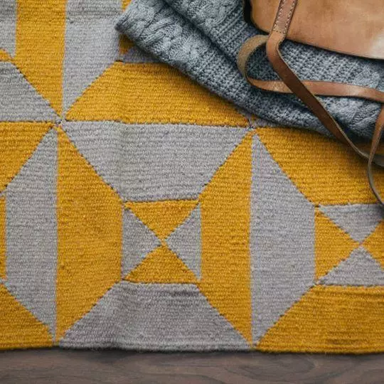 Kiliim Home Goods Gray + Yellow Arrows Wool Rug 2 Kiliim Home Goods Gray + Yellow Arrows Wool Rug