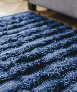 Kiliim Home Goods Navy Fringe Wool Runner/Rug