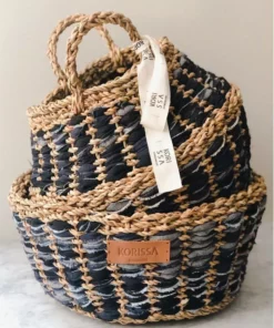 Korissa Daya Upcycled Denim Foldable Basket Set Home Goods 10 Korissa Daya Upcycled Denim Foldable Basket Set Home Goods