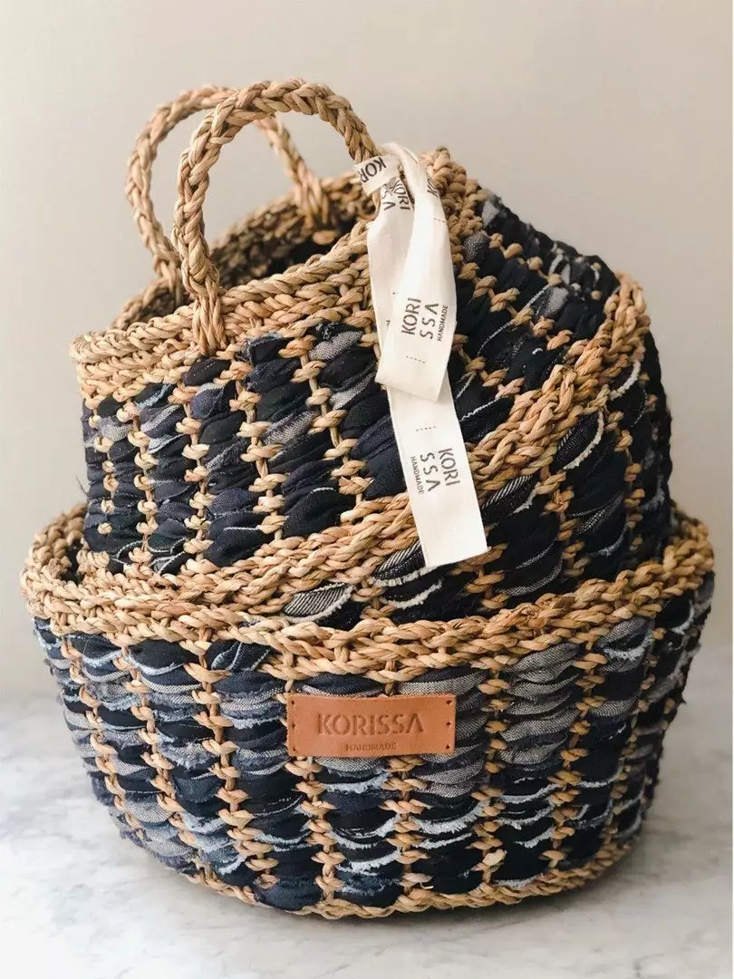 Korissa Daya Upcycled Denim Foldable Basket Set Home Goods 4 Korissa Daya Upcycled Denim Foldable Basket Set Home Goods