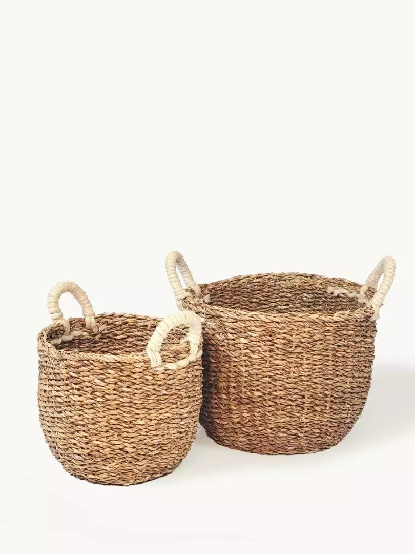 Korissa Savar Basket With White Handles Set 1 Korissa Savar Basket With White Handles Set