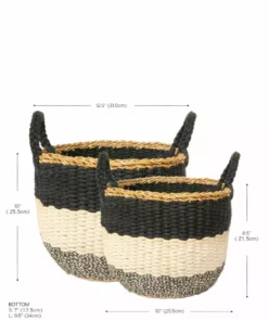 Korissa Home Goods Ula Stripe Basket Set - Black
