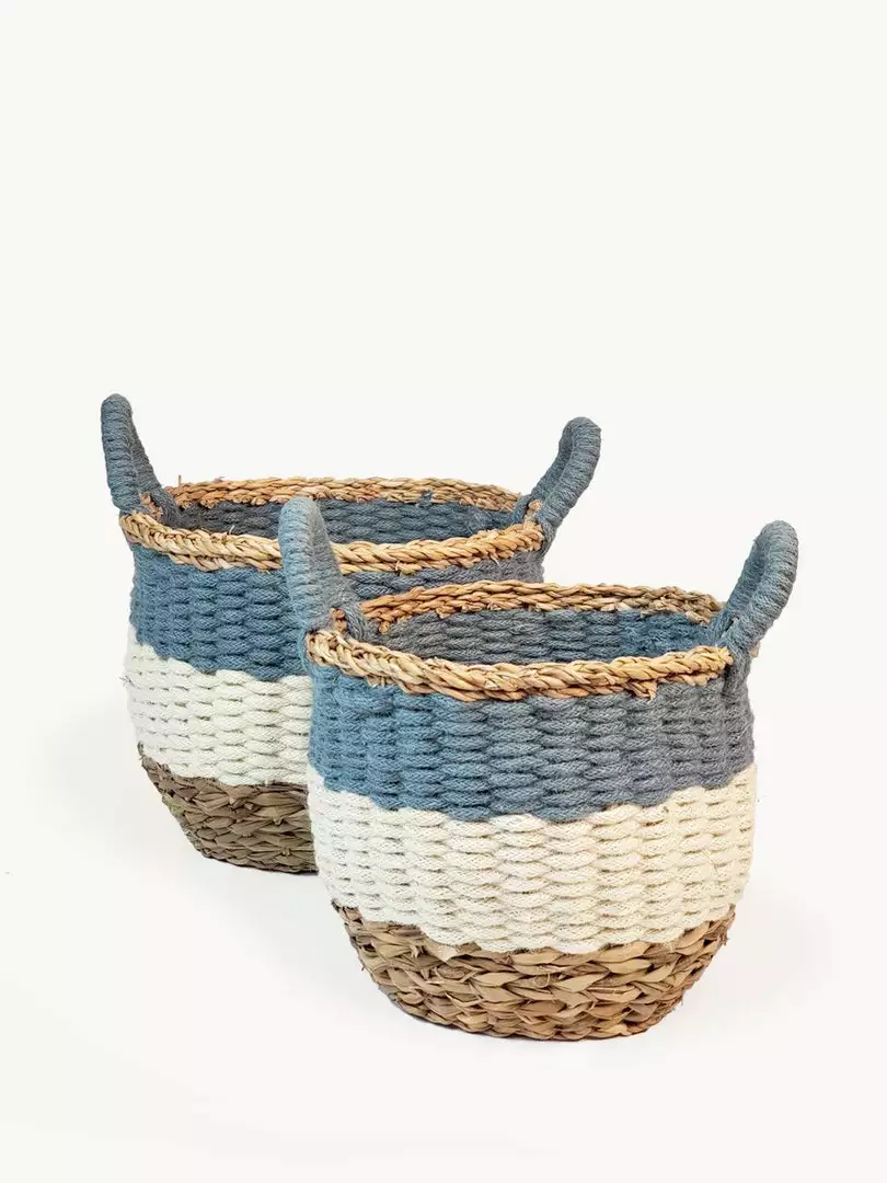 Korissa Home Goods Ula Stripe Basket Set - Blue 1 Korissa Home Goods Ula Stripe Basket Set - Blue