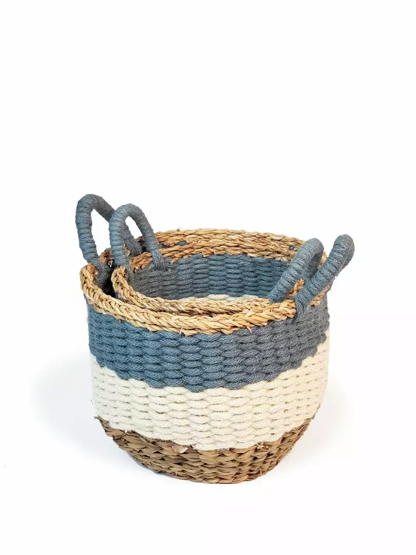 Korissa Home Goods Ula Stripe Basket Set - Blue 4 Korissa Home Goods Ula Stripe Basket Set - Blue