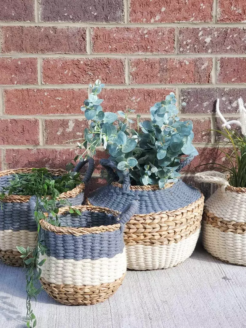 Korissa Home Goods Ula Stripe Basket Set - Blue 2 Korissa Home Goods Ula Stripe Basket Set - Blue