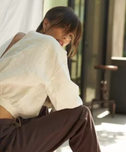 LA Relaxed New Arrivals Reversible Linen Blouse