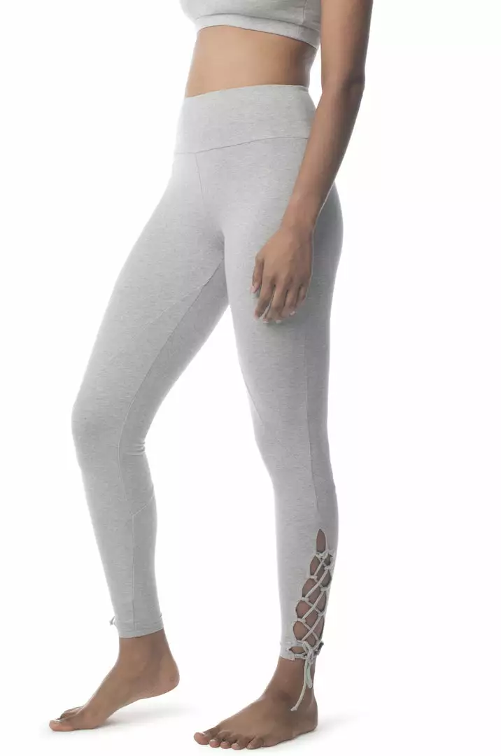 Synergy Organic Clothing Sale Lace Up Legging Pant - Heather Gray 1 Synergy Organic Clothing Sale Lace Up Legging Pant - Heather Gray