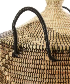 Swahili African Modern Home Goods Large Black And Cream Diamonds Laundry Hamper Basket