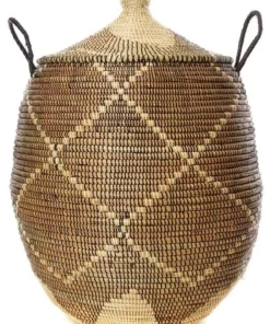 Swahili African Modern Home Goods Large Black And Cream Diamonds Laundry Hamper Basket