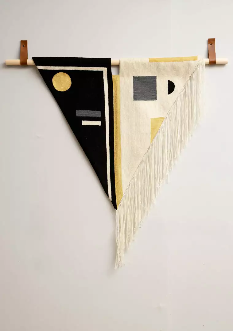 Leah Singh Black + White Wool Fringe Tapestry Home Goods 1 Leah Singh Black + White Wool Fringe Tapestry Home Goods