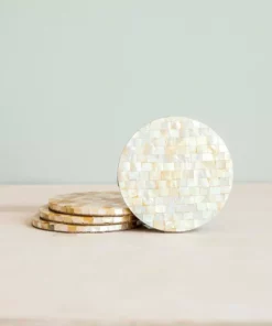 LIKHÂ Golden Yellow Mother Of Pearl Coaster Set Office Accessories