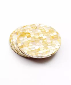 LIKHÂ Golden Yellow Mother Of Pearl Coaster Set Office Accessories 7 LIKHÂ Golden Yellow Mother Of Pearl Coaster Set Office Accessories