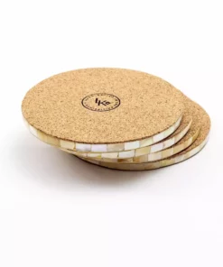 LIKHÂ Golden Yellow Mother Of Pearl Coaster Set Office Accessories 8 LIKHÂ Golden Yellow Mother Of Pearl Coaster Set Office Accessories