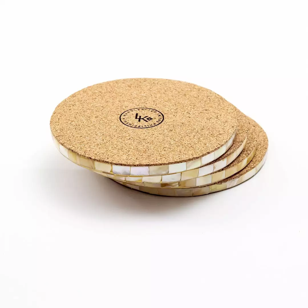 LIKHÂ Golden Yellow Mother Of Pearl Coaster Set Office Accessories 4 LIKHÂ Golden Yellow Mother Of Pearl Coaster Set Office Accessories